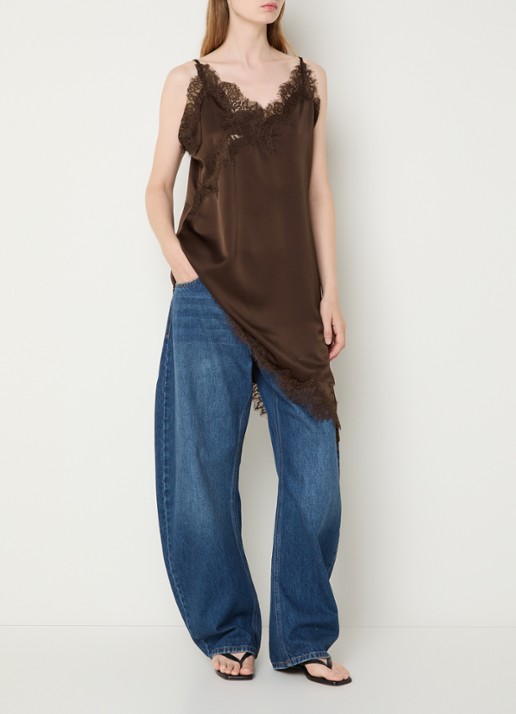 My Essential Wardrobe Brenda mini jurk met details van kant - voorkant 2 donkerbruin