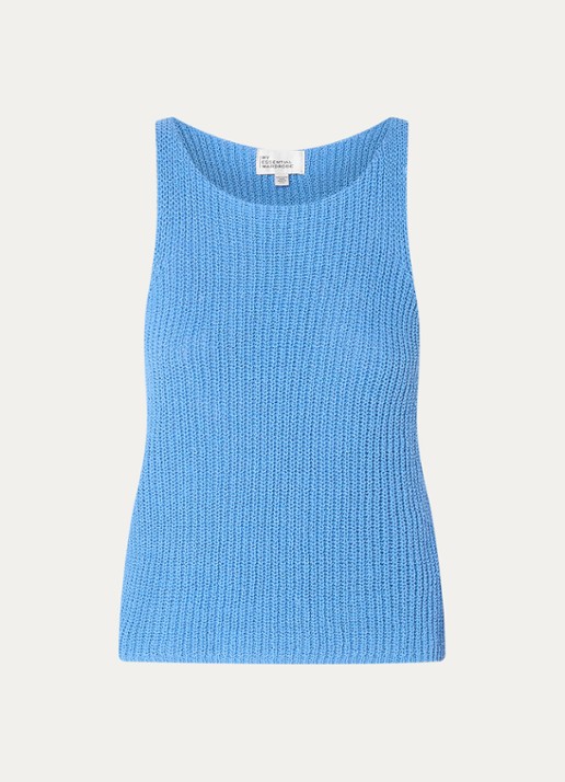 My Essential Wardrobe Diva grofgebreide tanktop in linnenblend - voorkant 3 blauw