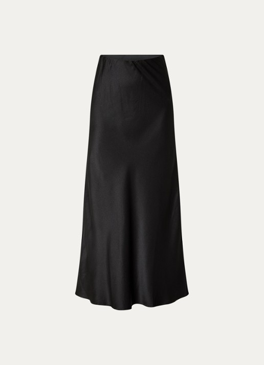 My Essential Wardrobe Estelle maxi rok van satijn - voorkant 2 zwart