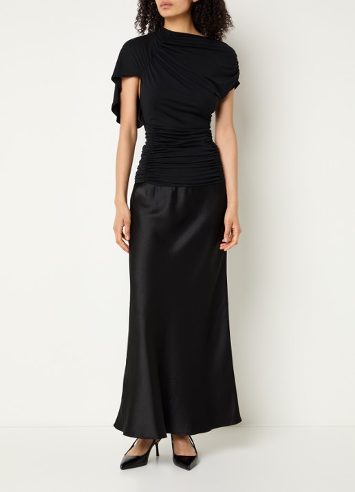 My Essential Wardrobe Estelle maxi rok van satijn - voorkant 3 zwart