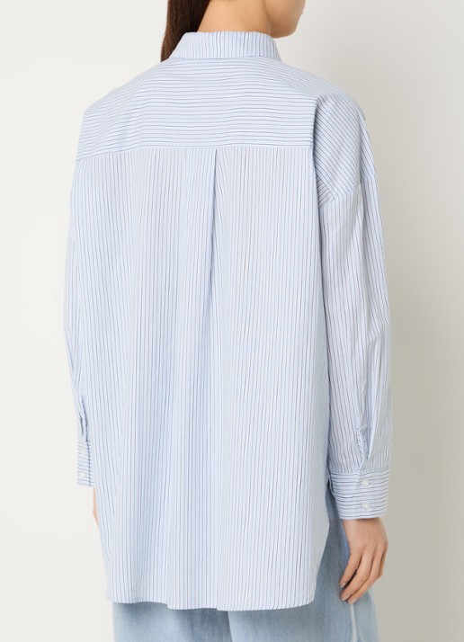 My Essential Wardrobe Feline blouse met streepprint en borstzak - achterkant 3 lichtblauw