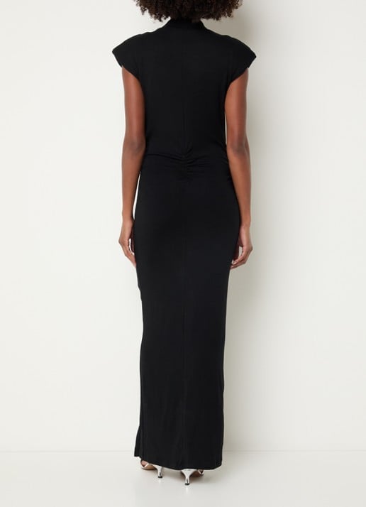 My Essential Wardrobe Giggo maxi jurk met schoudervulling en split - achterkant zwart