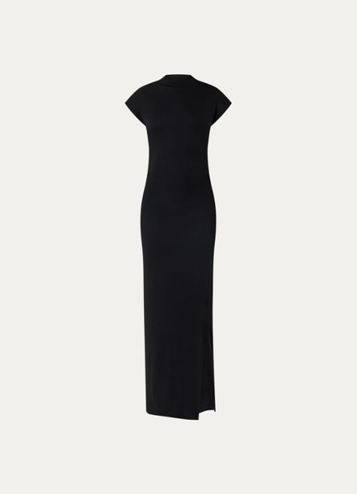 My Essential Wardrobe Giggo maxi jurk met schoudervulling en split - voorkant 3 zwart