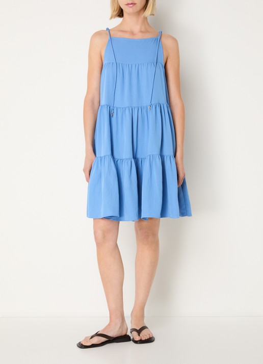 My Essential Wardrobe Gilda mini jurk met plooien - voorkant 3 blauw