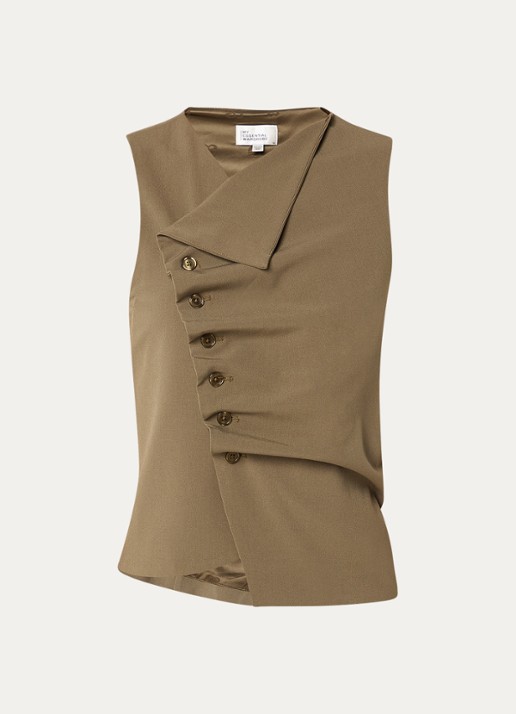 My Essential Wardrobe Hace gilet met asymmetrische hals en plooidetail - voorkant 2 olijfgroen
