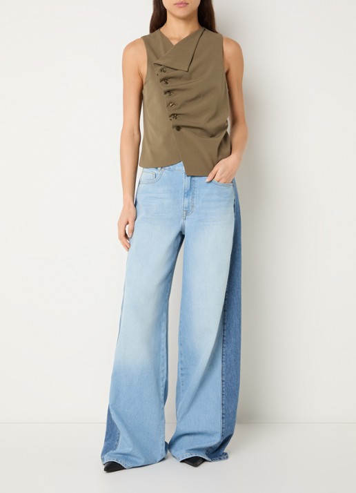 My Essential Wardrobe Hace gilet met asymmetrische hals en plooidetail - voorkant 3 olijfgroen
