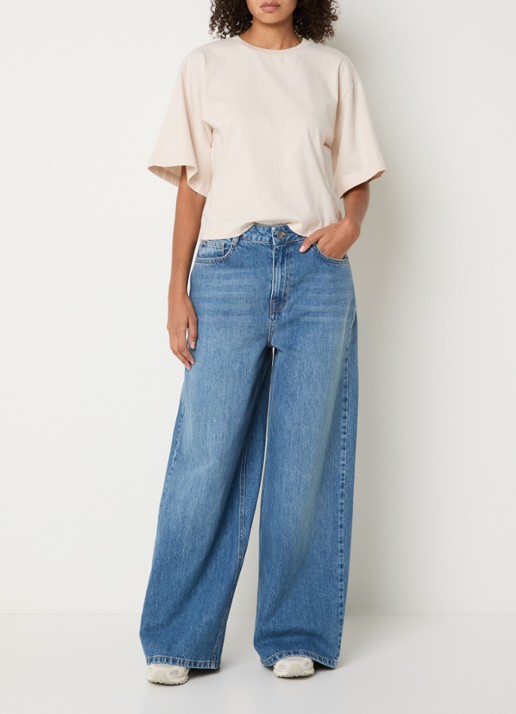 My Essential Wardrobe Jessie low waist wide leg jeans met medium wassing - voorkant 4 indigo