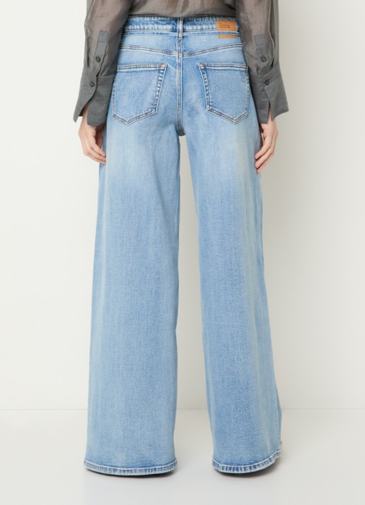 My Essential Wardrobe Karo 144 high waist wide leg jeans met lichte wassing - achterkant 5 indigo