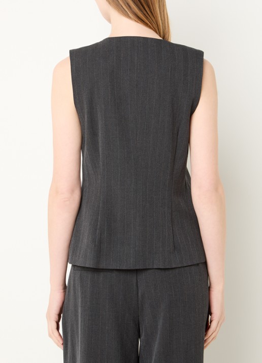My Essential Wardrobe Luna gilet met krijtstreep en asymmetrisch detail - achterkant donkergrijs