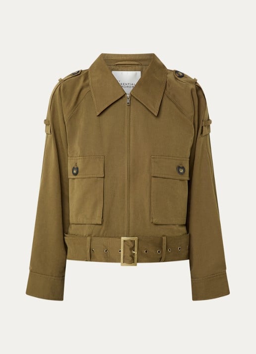 My Essential Wardrobe Lyon trenchcoat met ceintuur en klepzakken  - voorkant 3 legergroen