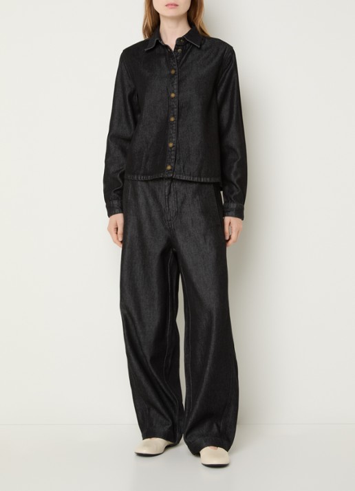 My Essential Wardrobe Malle 181 blouse van denim - voorkant 3 zwart