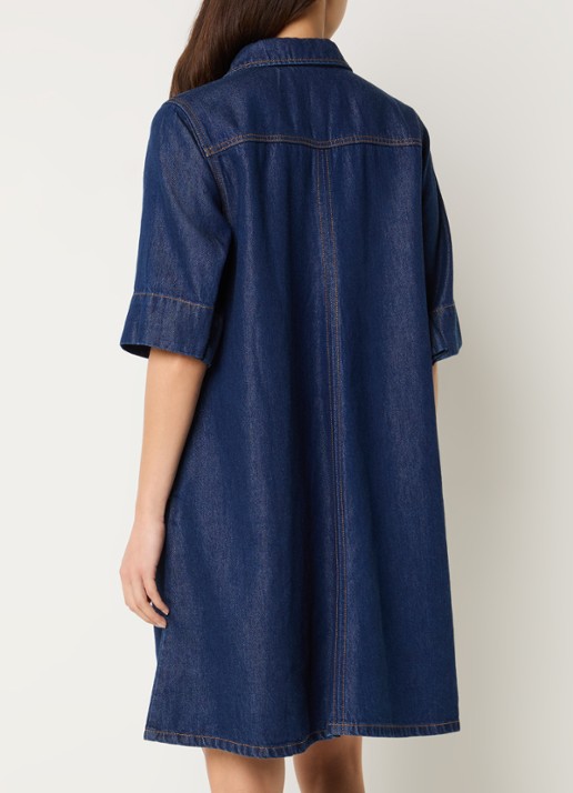 My Essential Wardrobe Malo mini A-lijn denim jurk met steekzakken - achterkant donkerblauw