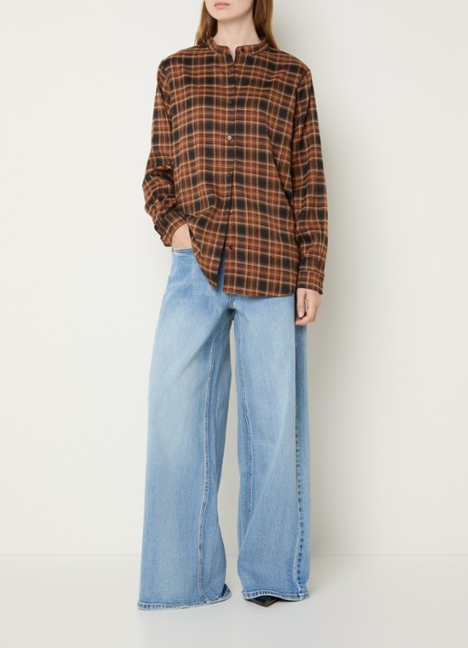 My Essential Wardrobe Mateo blouse met ruitdessin  - voorkant 4 bruin