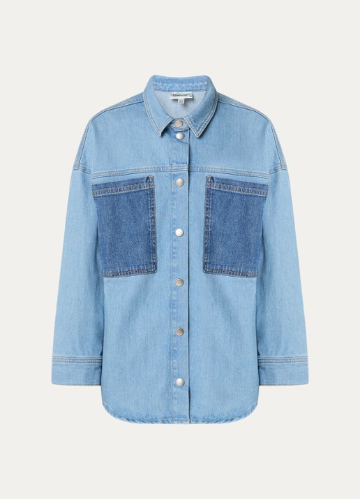 My Essential Wardrobe Mazie blouse van denim met borstzakken - voorkant 3 indigo