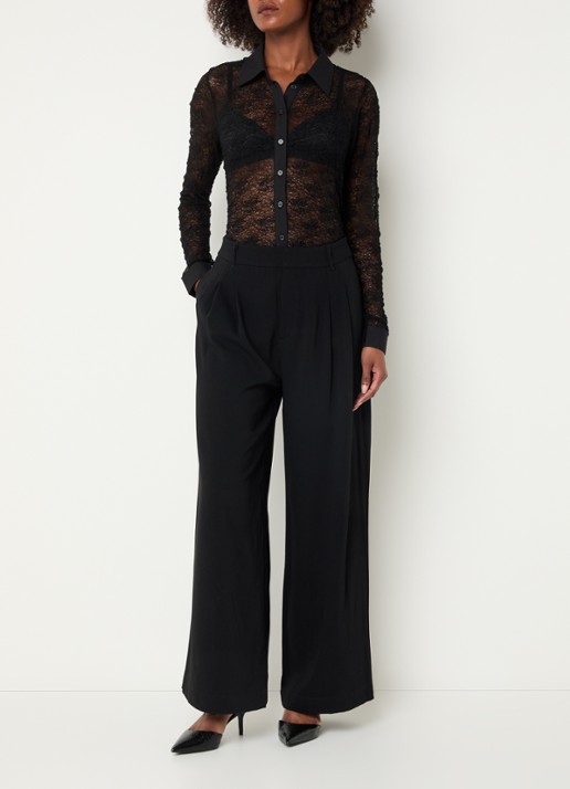 My Essential Wardrobe Mille high waist flared fit pantalon - voorkant 4 zwart