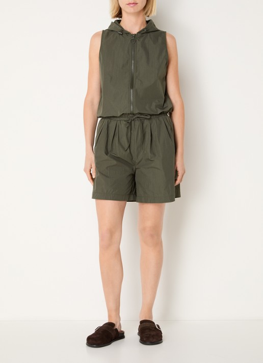 My Essential Wardrobe Mulla high waist straight fit korte broek met steekzakken - voorkant 4 donkergroen