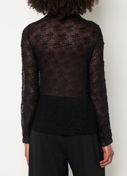 My Essential Wardrobe Rita semi-transparante blouse van kant - achterkant 4 zwart
