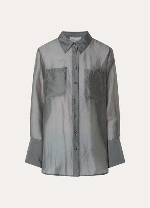 My Essential Wardrobe Smilla semi-transparante blouse met borstzakken - voorkant 2 grijs