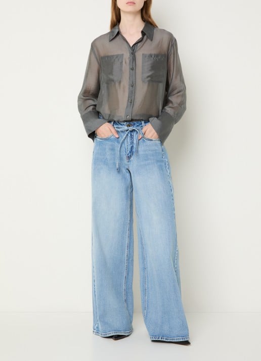 My Essential Wardrobe Smilla semi-transparante blouse met borstzakken - voorkant 3 grijs