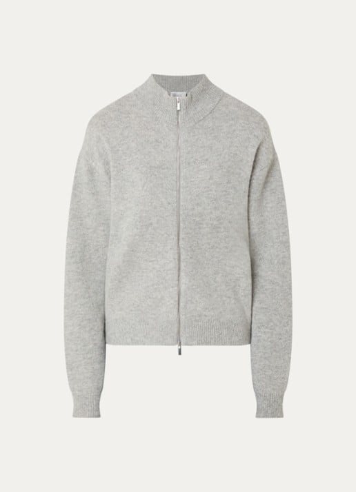 My Essential Wardrobe Tracy grofgebreide vest met opstaande kraag - voorkant 3 lichtgrijs