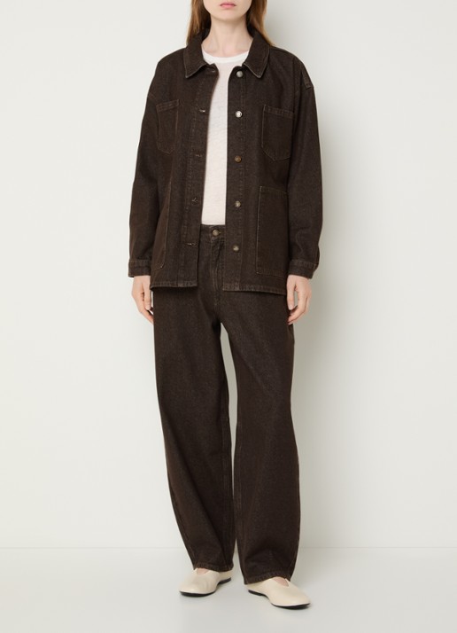 My Essential Wardrobe Uma 188 Boxy jack van denim met steekzakken - voorkant 4 donkerbruin