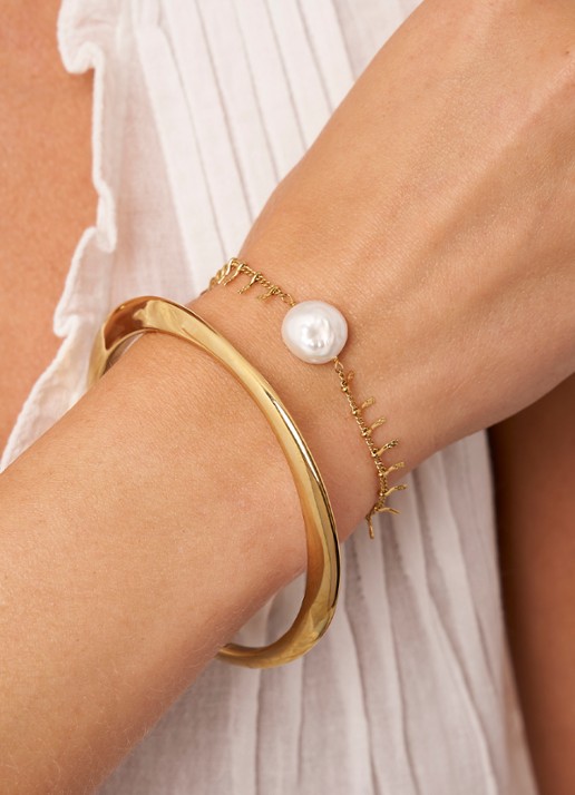 My Jewellery Armband met zoetwaterparel - voorkant 2 goud