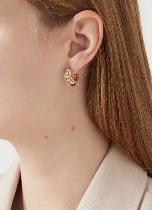 My Jewellery Oorringen met glassteen en zoetwaterparel - voorkant 2 goud