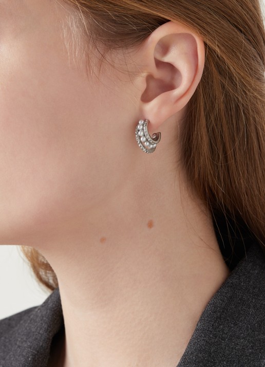 My Jewellery Oorringen met glassteen en zoetwaterparel - voorkant 2 zilver