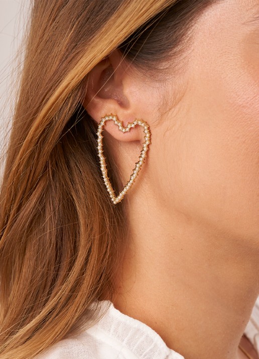 My Jewellery Open hearts oorstekers met imitatieparels - voorkant 5 goud