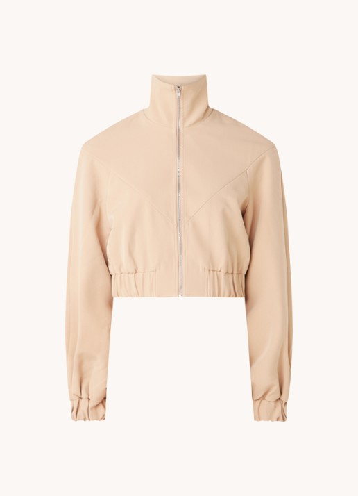 NA-KD Cropped jacket met opstaande kraag en rits - voorkant beige