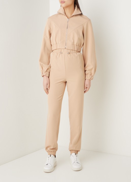 NA-KD Cropped jacket met opstaande kraag en rits - voorkant 2 beige