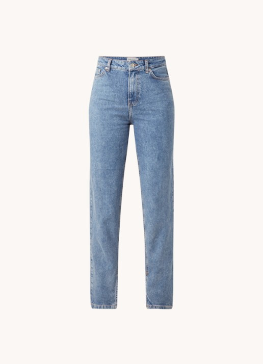 NA-KD High waist straight leg jeans met splitten - voorkant 3 indigo