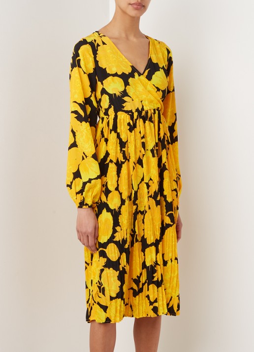 NA-KD Midi jurk met plissé en bloemenprint - detail 2 geel