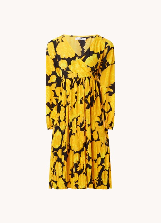 NA-KD Midi jurk met plissé en bloemenprint - voorkant 3 geel