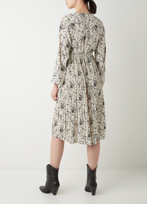 NA-KD Midi jurk met plissé en bloemenprint - achterkant 3 gebroken wit