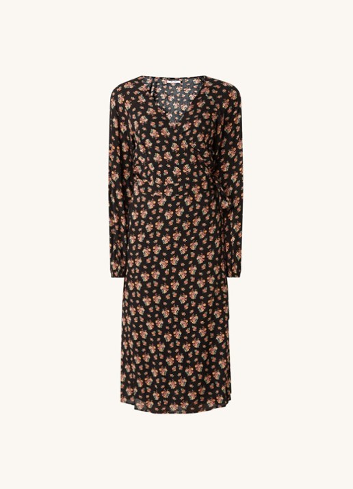 NA-KD Midi wikkeljurk met bloemenprint - voorkant 2 zwart