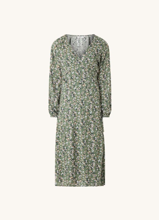 NA-KD Midi wikkeljurk met bloemenprint - voorkant groen