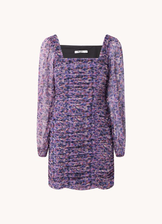 NA-KD Mini jurk met smockwerk en bloemenprint - voorkant 3 paars