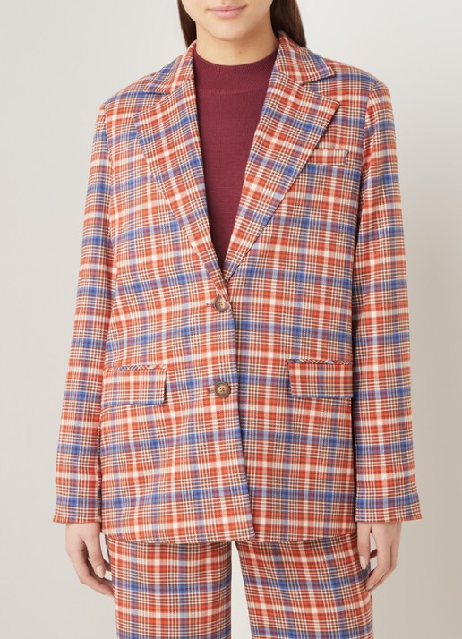 NA-KD Oversized blazer met ruitdessin - detail 4 oranjebruin