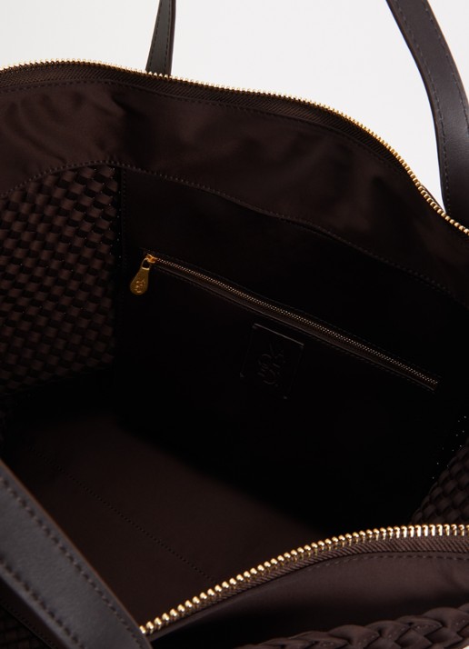 Naghedi Geneva shopper met leren details  - detail chocoladebruin