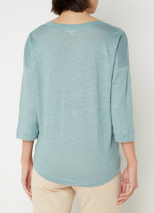 Neeve T-shirt van linnen met driekwart mouw en V-hals - achterkant mint