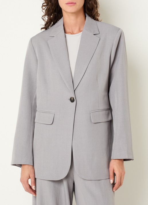 Neo Noir Aarielle blazer met klepzakken en schoudervulling - detail 2 lichtgrijs