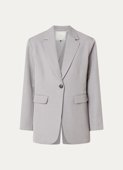 Neo Noir Aarielle blazer met klepzakken en schoudervulling - voorkant 3 lichtgrijs