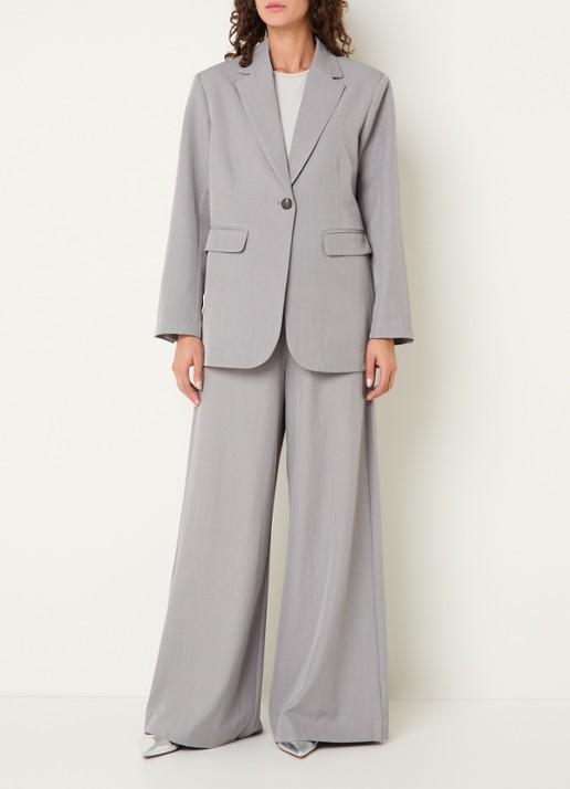 Neo Noir Aarielle blazer met klepzakken en schoudervulling - voorkant 4 lichtgrijs