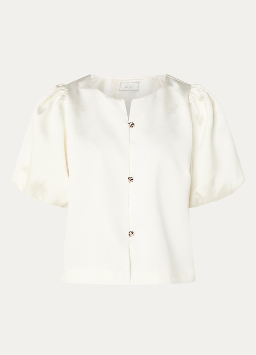 Neo Noir Aisa blouse van satijn - voorkant 3 gebroken wit