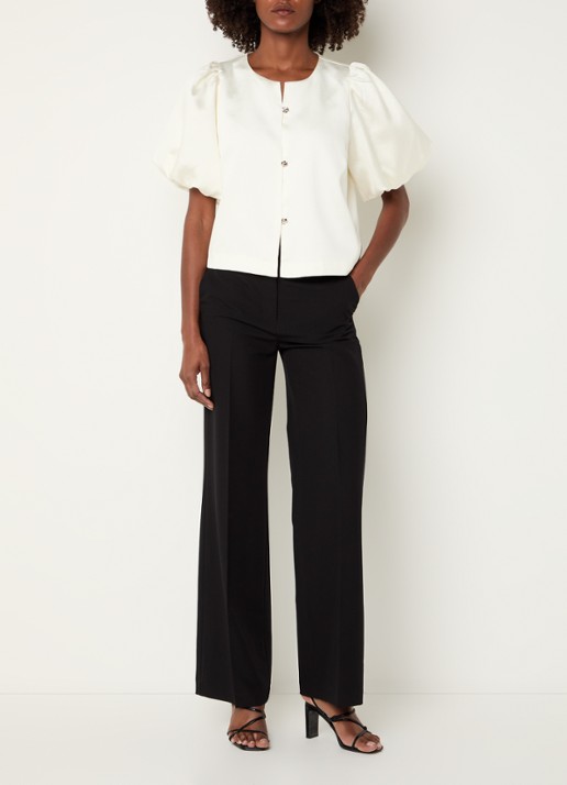 Neo Noir Aisa blouse van satijn - voorkant 4 gebroken wit