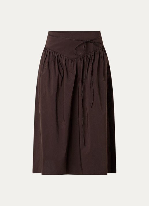 Neo Noir Anais maxi A-lijn rok met strikceintuur - voorkant chocoladebruin