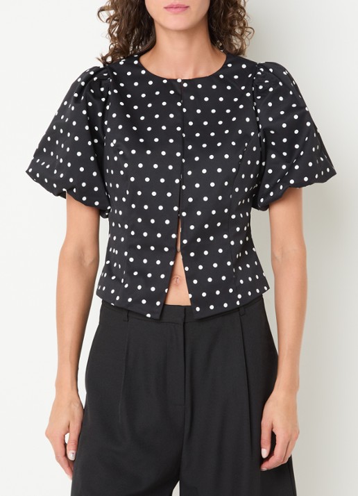 Neo Noir Anela blouse met stippenprint en pofmouw