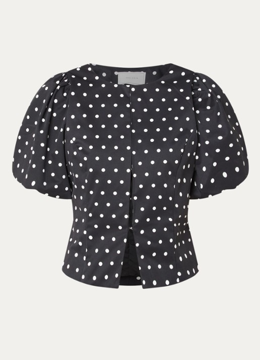 Neo Noir Anela blouse met stippenprint en pofmouw - voorkant 3 zwart