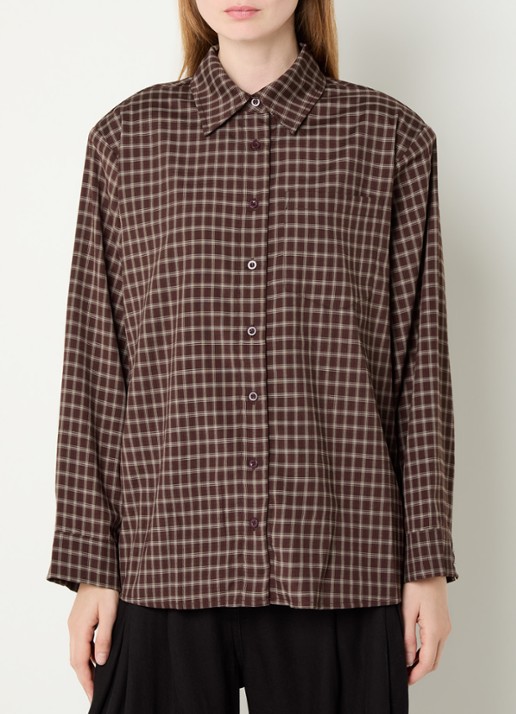 Neo Noir Anella blouse met ruitdessin - detail roodbruin